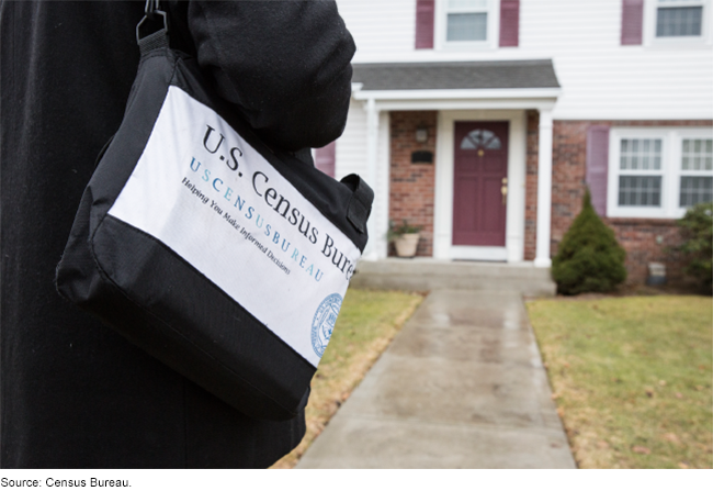 Census worker approaching a home